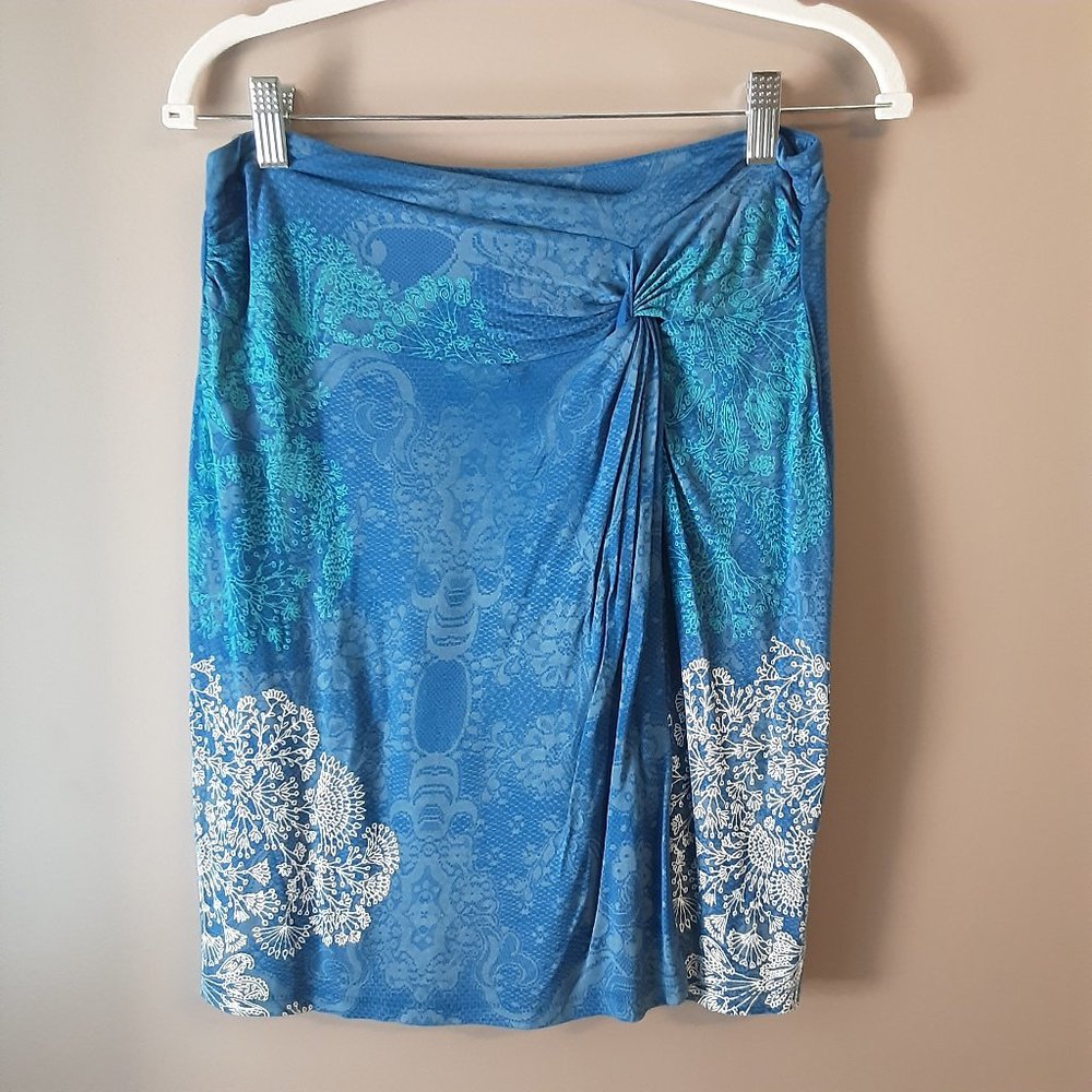 Desigual Jersey Faux Wrap Skirt Blue and White Size Small